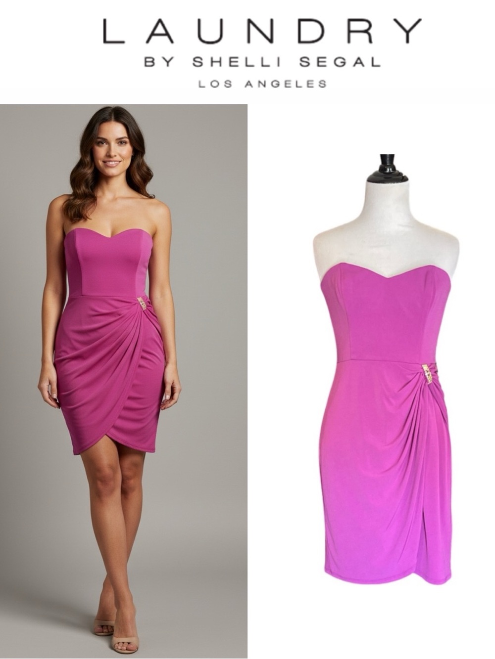 LAUNDRY BY SHELLI SEGAL CORSET FUCHSIA RUCHED RHINESTONE COCKTAIL DRESS SIZE 4